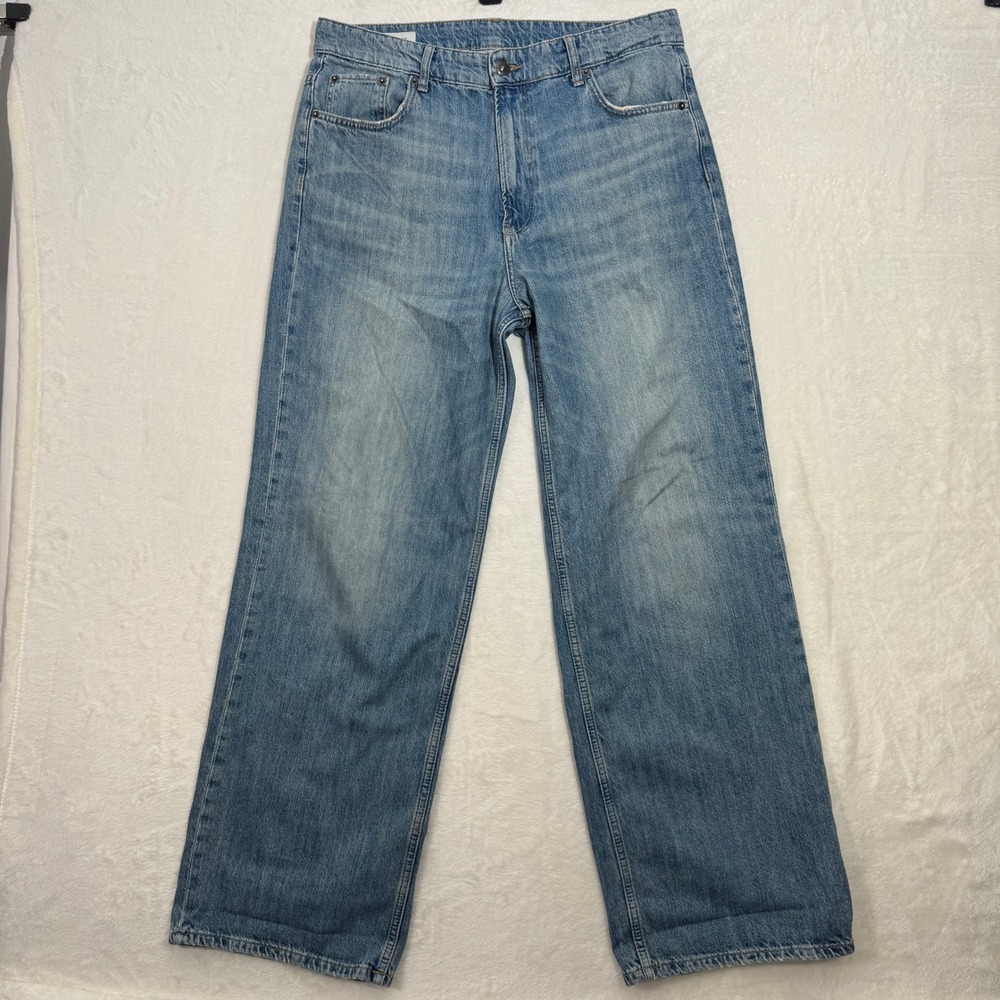 Zara Jeans Mens Light Blue Wide Leg Baggy 100% Cotton Relaxed Straight Denim